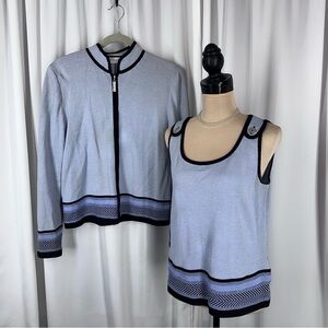 VTG St John Sport Twin Set Sz S?Cardigan Tank Zip Santana Knit READ